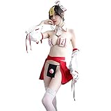 SINMIUANIME Cosplay-Dessous für Frauen, sexy Dessous, japanische Hexe, Brustteil, Bundled Faltenrock, Uniform - Rot - Einheitsgröß