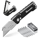 Warmodern Cuttermesser Profi, Teppichmesser, Professional Universalmesser, Universal Klappmesser mit Gürtelclip und Safety-Lock-Design, Aufbewahrung im Griff mit 10 zusätzlichen SK5 Ersatzkling