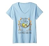 Damen lustiges fauler Frosch Motiv mit einem Frosch Spruch T-Shirt mit V