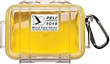 PELI 1010 Kleiner Schutzbehälter Peli Micro Case für Sensible Utensilien, IP67-Zertifiziert, 0,3L Volumen, Hergegestellt in den USA, Transparent/Gelbe Grummieinlag