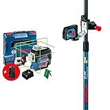 Bosch Professional 12V System Linienlaser GLL 3-80 CG (2x Akku 12 V, bis 30 m, in L-BOXX) – Amazon Edition & Teleskopstange für Laser und Nivelliergeräte BT 350 (Höhe: 140–350 cm, 3 Sektionen)