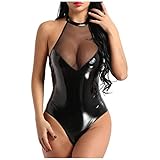 BIKETAFUWY Wetlook Dessous Frauen Sexy Body Glänzend Bodysuit Sexy Spitze Frauen Einteiliger Lackledermantel Overall Body Teddy Clubwear Nachtwäsche S-XXL