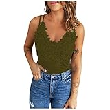 2022 Sommer Bluse Basic Shirt 3/4 Arm Tshirt Tank Top Oversize Spitze Elegant Große Größen Sportlich Corset einfarbiges Damen T Shirt mit V Ausschnitt schmal sitzendem Spitzenoberteil Pullover BK,L