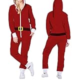 BAODANA Jumpsuit mit Kapuze Damen Winter Plush Weihnachten Overall Winter Kuscheliger Hausanzug One Piece Pyjamas Einteiler Schlafanzug Frauen Oversize Reißverschluss Stramp