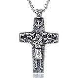 XLTFZY Halsketten Boutique Anhänger Religiöse Jesus Shepherdaa, Halskette, Für Männer Frauen Retro Christus Edelstahl Amulett Schmuck/65Cm(26In)