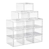 SONGMICS Schuhboxen, Schuh-Organizer aus Kunststoff, mit Tür, durchsichtig, Kunststoffboxen, 12er Set, stapelbar, einfache Montage, 27 x 34,5 x 19 cm, für Schuhe bis Größe 46, weiß LSP032W12V1