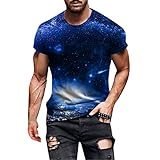 Herren Oberteile Lässige Hemden Trendy Kurzarm Sommermode Rundhalsausschnitt Sternenhimmel Druck Lose T-Shirts 3D Digital Star Universe Bedrucktes Kurzarmshirt Sommerhemd F