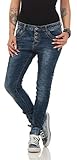 10118 fashion4young Knackige Damen Jeans Röhrenjeans Hose Boyfriend Style Damenjeans Streetstyle, Blau, L