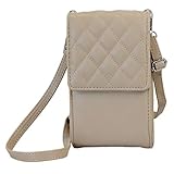 irisaa kleine Damen Umhängetasche Schultertasche - Crossbody Handtasche Geldbörse Handy Mini-Tasche Brieftasche mit Verstellbarem Schultergurt, Elegant Karo, Damen Tasche:Khak