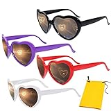 Komake 3D Brille Herzen Feuerwerk Effekt Brille, Beugungsbrille Spezialeffekt Licht, 4 Stück Herz Brille Effekt für Musik im Freien Party/Bar/Feuerwerk,mit Aufbewahrungstasche,Schwarz,Rot,lila,Weiß