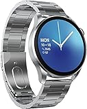 Smart Watch Silber mit Anrufe Telefonfunktion Bluetooth Musik Fitnessuhr Herzfrequenzmesser Schlafmonitor für Männer Edelstahl für Android iOS Kabelloses Laden IP68
