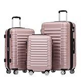 BEIBYE Hartschalen Koffer Trolley Rollkoffer Reisekoffer Zwillingsrollen Kofferset (Rosagold, Set)