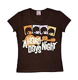 Logoshirt Frauen T-Shirt Beatles - The Beatles Shirt - Hard Day's Night T-Shirt - Rundhals T-Shirt Dunkelbraun - The Fab Four - Lizenziertes Originaldesign, Größe M