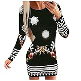 pageantry Damen Weihnachtskleid Weihnachtspullover Kleid Langarm Party Kleider Weihnachts Kostüm Langarmshirt Sweatshirt Kapuzenpullover Hoodie Weihnachten Blusenkleider Schmaler Rock (Black-2, XL)