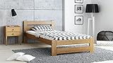 Bett Holzbett aus Kiefernholz mit Lattenrost Einzelbett Doppelbett Ehebett Farbe: Eiche 80x200 90x200 120x200 140x200 160x200 Schlafzimmer Kinderzimmer für Jungen und Erwachsene (90 x 200 cm)