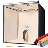 FOSITAN Fotostudio 60x60x60cm Bi-Color Dimmbare Lichtzelt mit 2X LED Beleuchtung, 5 Hintergründe (schwarz, weiß, rot, orange, grau) für Professionelle Fotog