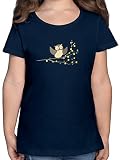 Tiermotiv Animal Print - kleine Eule - 140 (9/11 Jahre) - Dunkelblau - Eule Kinder Shirt - F131K - Mädchen Kinder T-S