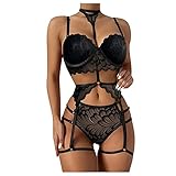 BAOGEDAN Sexy Dessous Set Damen,Frauen Flirty Lingerie Sexy Babydoll Dessous Spitze BH und Slip Reizwäsche Push up BH + Panty + Strumpfhalter für F