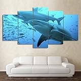 5 Teilig Leinwandbilder Bild Wandbild Kunstdruck 5 Stück Leinwand Bilder Haie Tiefblauer Ozeanfisch Moderne Wandbilder Wand Kunst Malerei Für Home Wohnzimmer Büro Trendig Geschenk