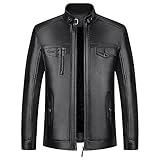 DAMAIJSQ Pu Lederjacken Für Herren - Fashion Classic Herren Lederjacke Plus Samtige Dicke Lederjacke Stehkragen Herbst Und Winter Mode Papa Jacke Warm,Schwarz,L