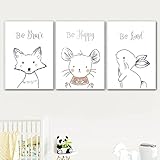 3er Set süße Kinderzimmer Bilder Cartoon Fuchs Maus Kaninchen Wandkunstdrucke für Kinderzimmer Poster Minimalismus Schlafzimmer Dekoration Ung