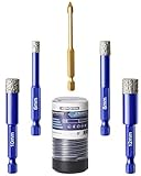 WERKSTEIN Fliesenbohrer Set mit 6I8I10I12mm Diamantbohrer & 6mm Karbid-Bohrer I Extrem langlebige Feinsteinzeug Bohrer zum Bohren von Glas, Keramik, Granit, Marmor uvm. I Mit Sechskant-S
