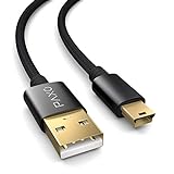 0,3m Nylon Mini USB Kabel schwarz, USB auf Mini USB Ladekabel, Goldstecker, geflochtenes Kabel (Braided)