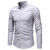 DUNQI Herren Langarm Button Down Baumwolle Regular Fit Büro Shirt Businesshemden Poloshirts Polohemd mit Tasche Herbst Winter Casual Basic Einfarbig Lange Ärmel Reverskragen Freizeithemd Lang