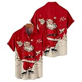 Herren Weihnachten Hemd Hawaiihemd Kurzarm Regular Fit Weihnachtsmann Rentier Druck Weihnachtshemd Funky Hawaiihemd Herren Kurzarm Hawaii-Print Weihnachten Christmas S
