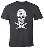 MoonWorks® Herren T-Shirt Grillen Koch Totenkopf Messer Hipster Skull Chef Grill-Shirt dunkelgrau M
