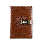 Evedaily Tagebuch Mit Schloss,PU Leder Notizbuch,Password Notebook mit Schloss Skizzenbuc Nachfüllbar Tagebuch, Linienpapier Geschenk für Mädchen, Jungen (Braun)