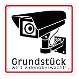 Achtung Videoüberwachung Schild - Hinweisschild - Warnschild für Kameraüberwachung - Aluminium - 15x15 cm (Weiß) (1 STK. Achtung Videoüberwachung)
