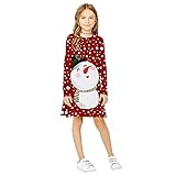 Lomelomme Weihnachtskleid Mädchen Kleider Langarm Freizeit Kinder Kleider Mädchen T-Shirt Kleid Karikatur Stickerei Kleidung Kleider Langarmkleid Elegant lang Herbst Winter Kleid 9-12 J