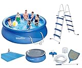 VDP Summer Waves Fast Set Quick Up Pool 366x91cm Swimming Pool Familien Schwimmbad mit Filterpumpe + Leiter + Abdeckplane + Bodenplane + Reinigung