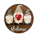 YANLI2233 Willkommenskränze Willkommenszeichen Haustür Hängen Holzzwerg Fachlose Puppe Willkommensschilder 30 cm Runde Holz Hanging Zeichen Bauernhaus Verandadekorationen Verandadek