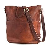 Nama 'Nicola' Umhängetasche Echtes Leder Shopper für Damen Vintage Look Handtasche Beutel Tasche Schultertasche Multitasche Naturleder B