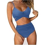 Bikini Damen Push Up Oberteil High Waist Zweiteilige Badeanzug Damen Bikini Set Party Strandkleidung Badeanzug Crossover Tops mit Triangel Bademode Teenager Mädchen Sportlich Strandbikini Tank