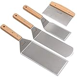 Edelstahl Metall Pfannenwender Set - Grillschaber Flachspachtel Pfannkuchen Flipper Hamburger Pfannenwender - Metall Utensil ideal für BBQ Grill flache Oberseite Gusseisengrill - Zubehör 
