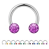 Treuheld® | 1.2mm x 12mm Hufeisen Piercing / Circular Barbell | 3mm Kristall Piercing-Kugeln | Pink / Rosa | Chirurgenstahl | Septum Lippe O