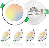 dh-18 LED Downlights Dimmable 7W Ultra Slim Recessed Ceiling Lights, 3 Lighting Colors Adjustable 3000K Warm/4000K Neutral/5700K Cool, IP44 Square Spotlights for Bathroom Kitchen, White, 6 Pack