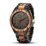 Holzuhr Herren, Shifenmei Minimalistisches Holzuhren für Herren Damen Japanisches Quarzwerk Design Handgefertigte Uhr mit Holz Armband inkl. Geschenkbox (A-Schwarz 02)