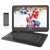 WONNIE 17.5' Tragbarer DVD-Player mit 15.6 Zoll Rotation Bildschirm 1366x768 HD, 5600mAh Akku 6 Stunden, Stereoton, Regionen Frei, USB / SD / AV OUT & IN (Schwarz)