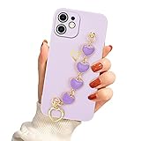 WOYAOFA Kompatibel mit iPhone 11 Hülle 2019, dünn für Frauen und Mädchen, weiche TPU-Beschichtung, herzförmiger Bumper, süßes Armband, Kette, flüssiges Silikon, Kamera-Objektiv-Schutz (elegant lila)