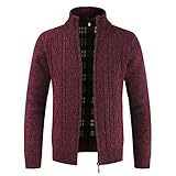 QWERD Herren Strickjacke Cardigan Feinstrick Mit Stehkragen Und Reißverschluss Herren Strickjacke, Dicker Pullover, mit durchgehendem Reißverschluss, Stehkragen, Fleece-gefüttert, W