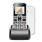 artfone Seniorenhandy ohne vertrag 1,8 Zoll 1400 mAh Basic Mobiltelefon Großtastenhandy ohne Vertrag mit großen Tasten Notruftaste Taschenlampe Dual SIM Rentner Handy (Weiß, mit Ladestation)