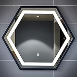 LBSI Runde Badspiegel mit Beleuchtung, Sechseckiger Intelligenter Badezimmerspiegel, Dimmbar Touch LED Wandspiegel, Schminkspiegel ​70 * 80CM