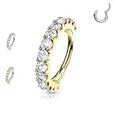 AWAKEN Piercing Clicker Ring Ohrringe mit glänzenden Swarovski Kristallen Knorpel/Septum/Helix Chirurgischer Stahlschmuck für Frauen Golddurchmesser 16