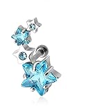 BlackAmazement Tragus Piercing Helix Ohr Stern Star Zirkonia Kristalle Aqua klar Weiss Steine (Farbe Aqua - für rechtes Ohr)