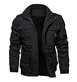 KEFITEVD Herren Gefüttert Winterparka mit Abtrennbarer Kapuze Militär Cargo Jacke Dick Windbreaker Kapuzenjacke Freizeit Outdoor Mantel Fleecejacke Schwarz L (Etikett: 4XL)