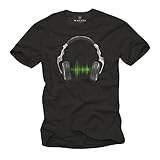Cooles Musik T-Shirt mit Kopfhörer Electro House schwarz Herren Größe XL
